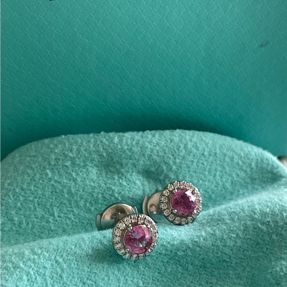 Tiffany & CO Soleste Pink Sapphire & Diamond earrings. - Picture 5 of 9